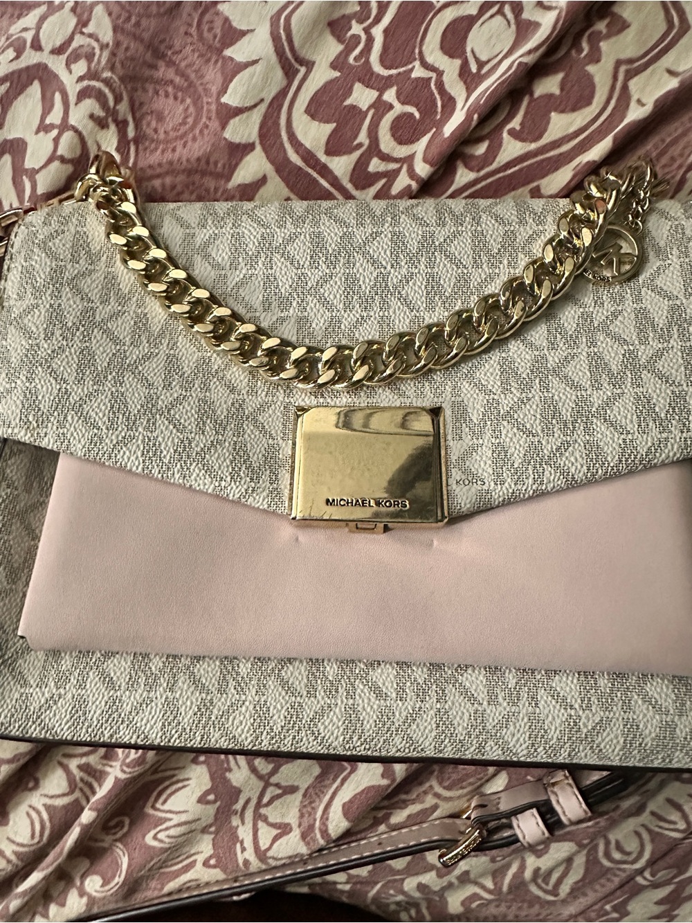 Michael Kors Cream and Light Pink Chain Shoulder Bag